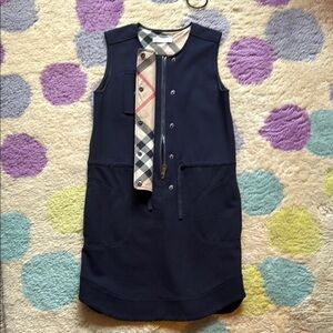 Burberry Navy Blue Kids Dress with Plaid Accent